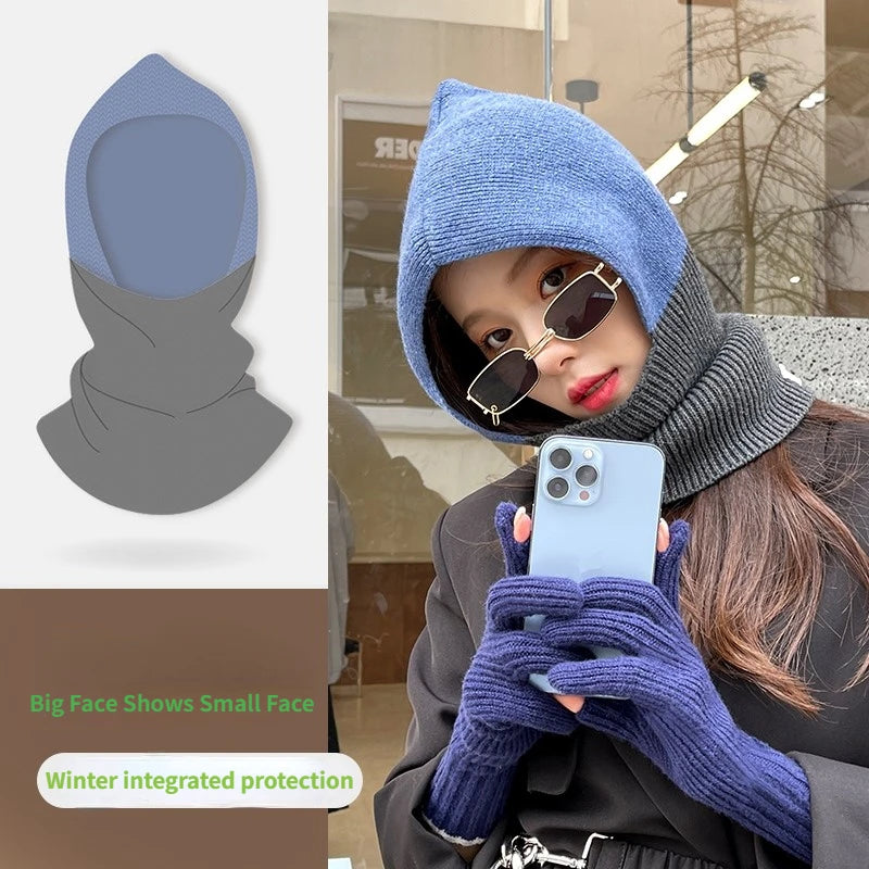 Winter Women Men's Knitted Cotton Hat Scarf Color Matching Two-color Balaclava  image 8