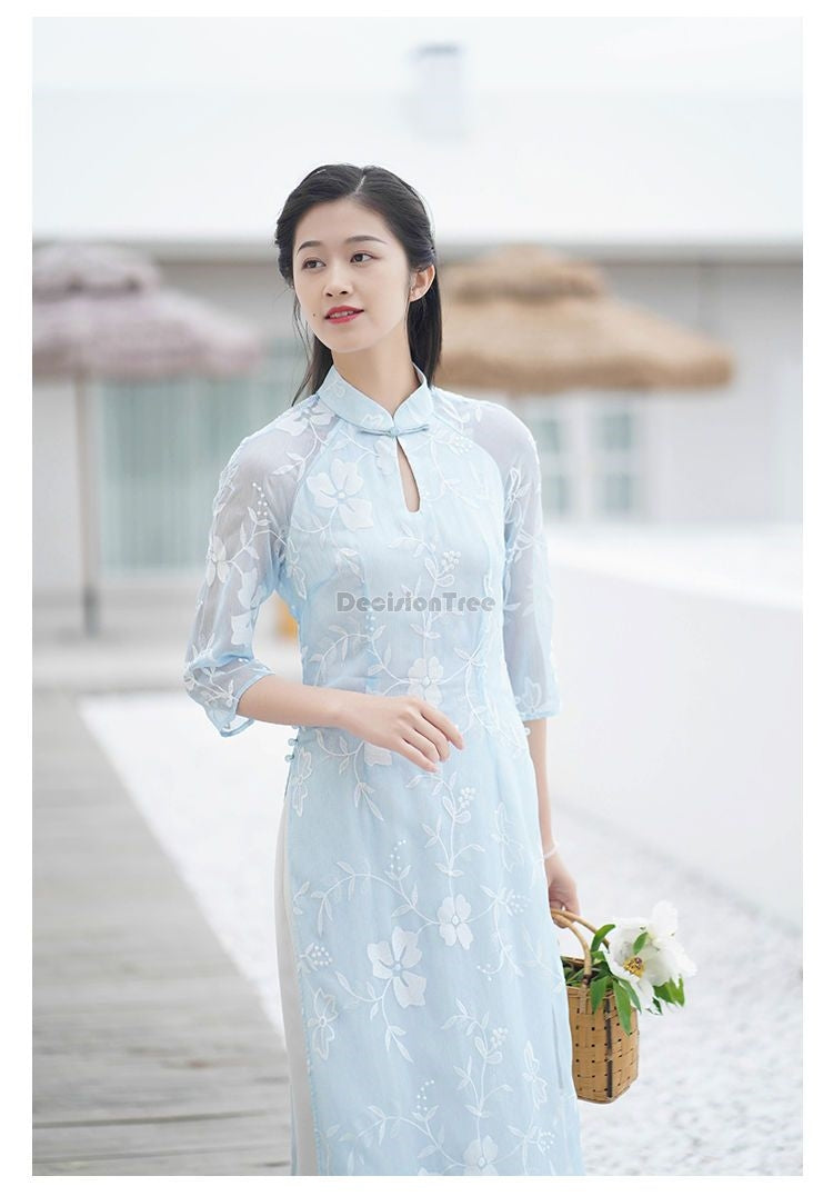 2024 vietnam aodai fairy temperament dress chinese exquisite floral jacquard te image 4