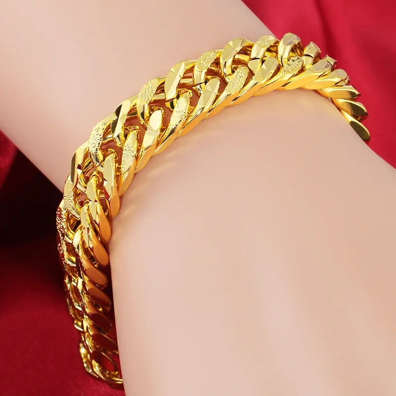 12MM 24K Pure Gold Color Bracelets for Men Women Chain Bracelet Bangles Wristba image 4