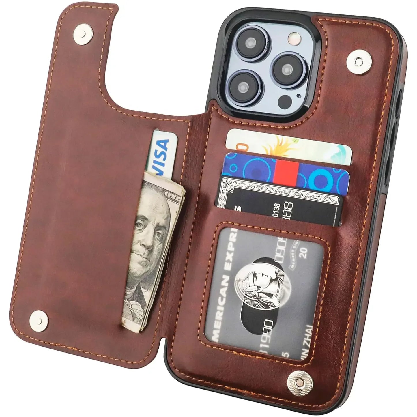 PU Leather for iPhone 15 14 13 12 11 Pro Max XR XS Max Wallet Case with Card Sl image 1