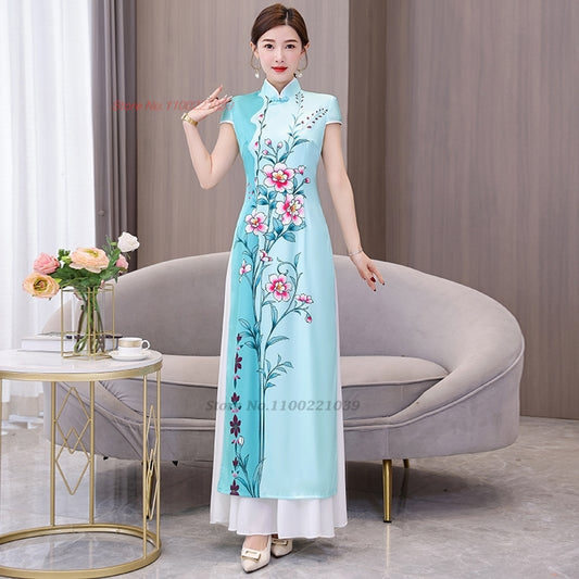 2024 ao dai vietnam traditional dress chinese vintage dress improved cheongsam  image 0