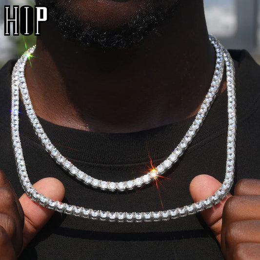 Hip Hop 1 Row 4 Prong Tennis Chain AAA CZ Stone 3/4/5/6MM Bling Iced Out Gold P image 0