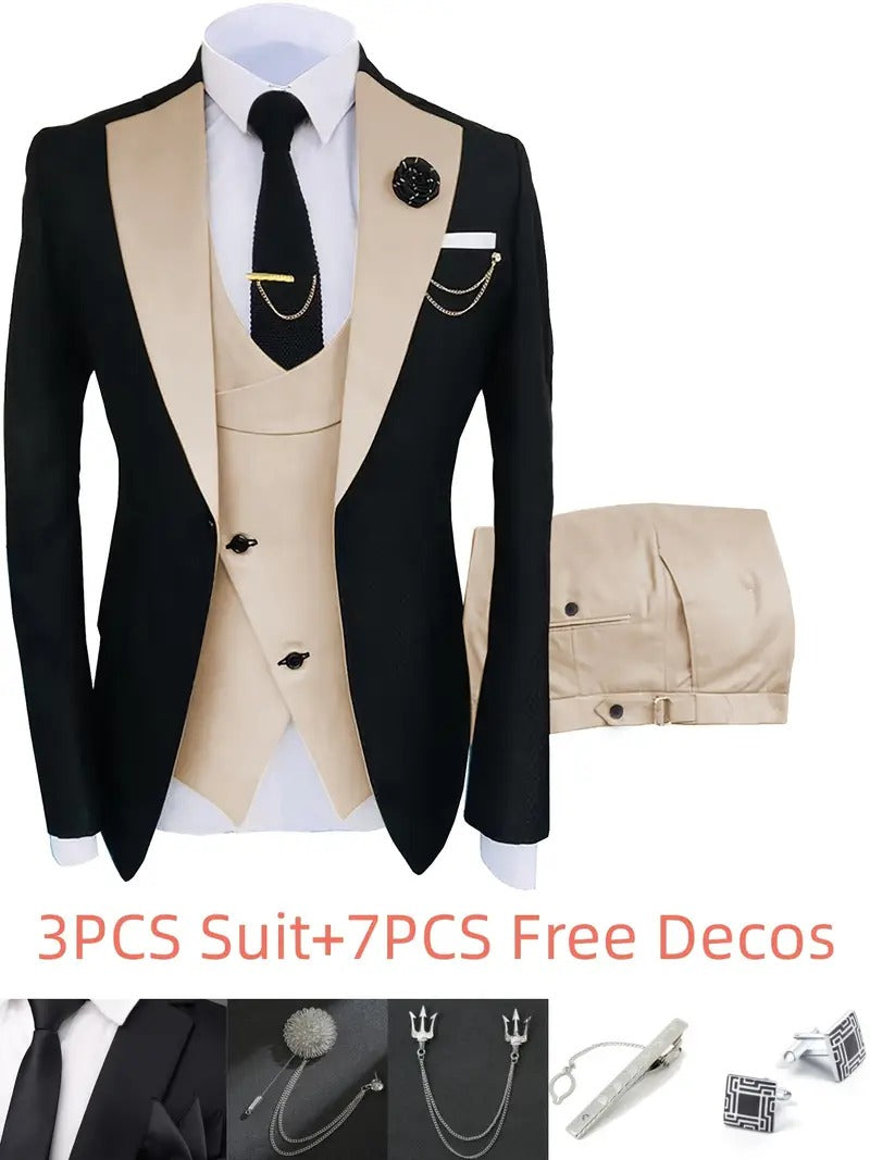 New Men's Suits 3 Pieces Groom Bestman Slim Fit Wedding Prom Party Tuxedo Elega image 2