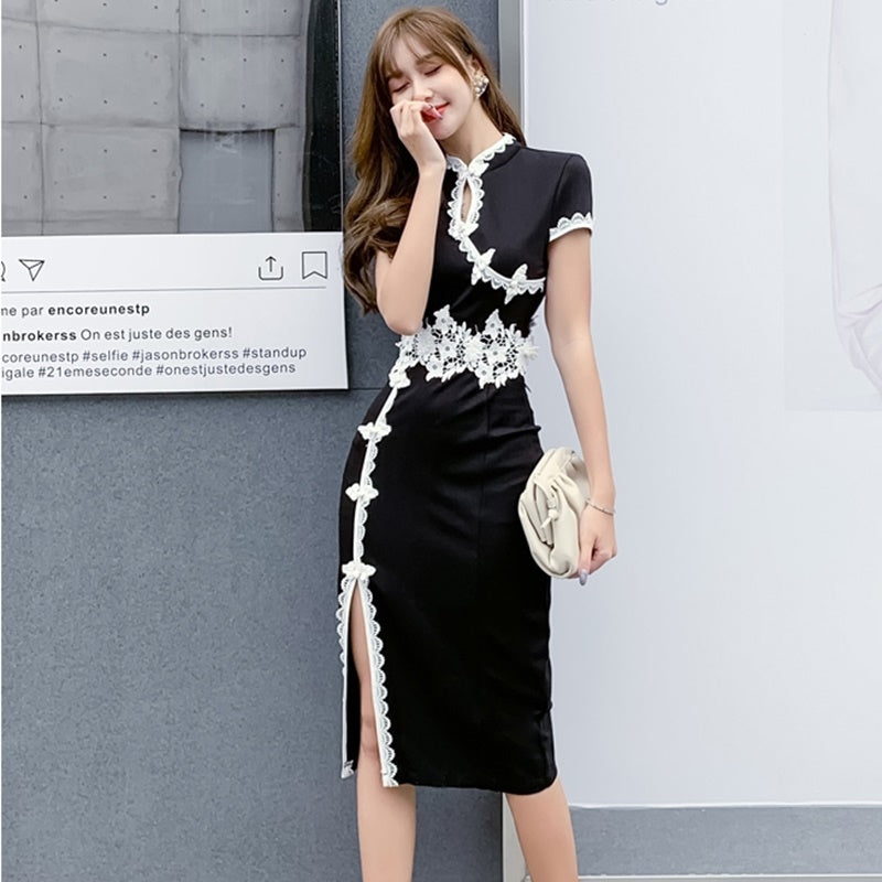Cheongsam Sexy Oriental Dress Midi Elegant Chinese Dresses Summer 2020 Japanese image 2