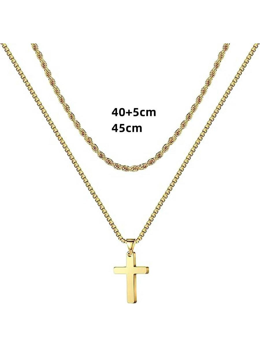 1pc Ursteel Men's Cross Necklace, Stainless Steel Silver/black/gold Layered Rop image 5