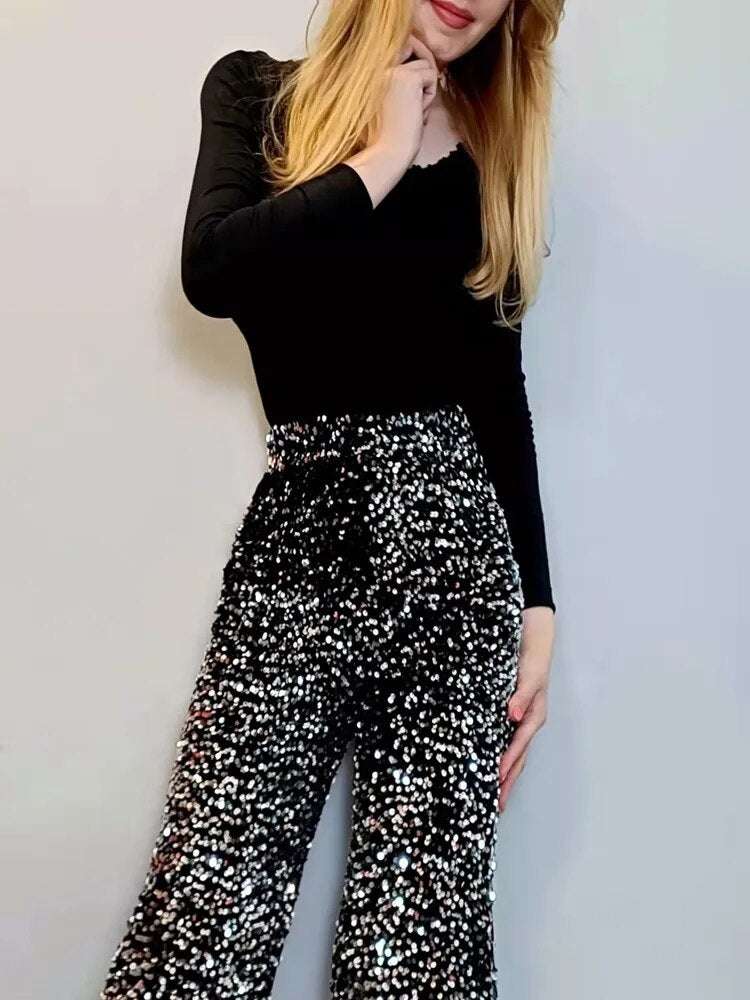 The New Women's Fashion Trendy Sparkling Gold Pants Relaxation of Tall Waist Wi image 4