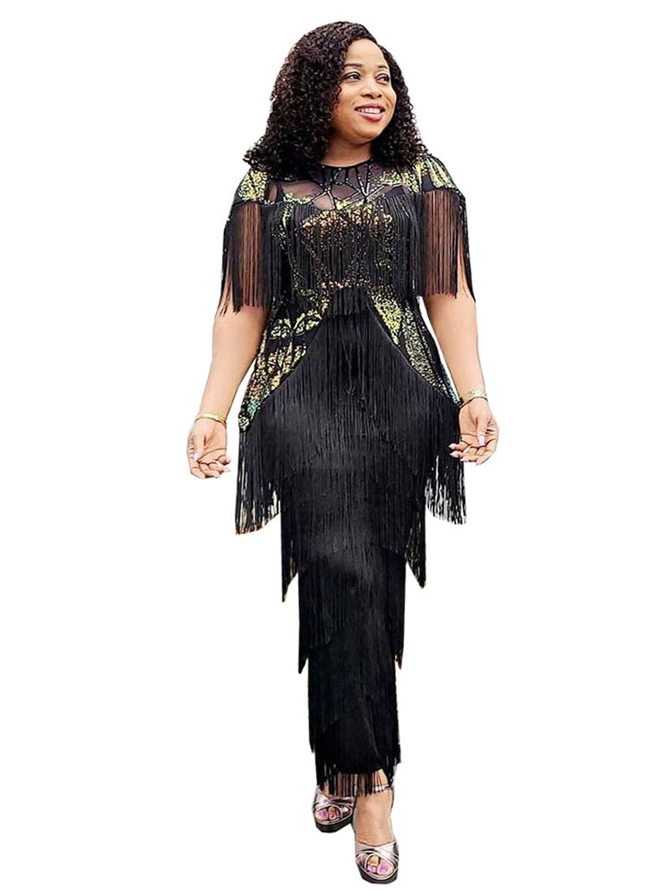 Elegant Party Dresses For Women 2024 Summer Tassel Bodycon Maxi Robe Dashiki Af image 6