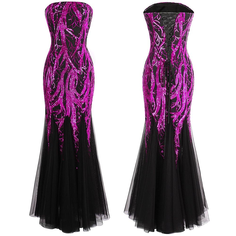 Angel-fashions Strapless Golden Branch Sequined Mermaid Full Length Formal image 3