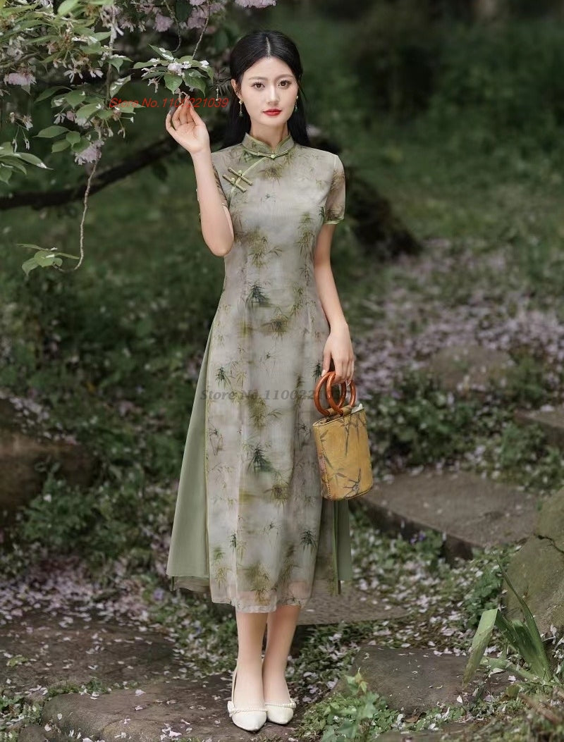 2024 chinese improved qipao national flower print vietnam ao dai dress traditio image 0