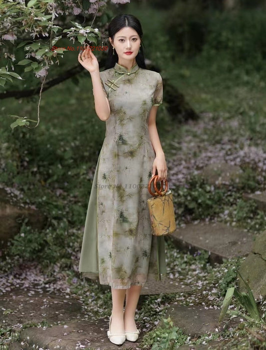 2024 chinese improved qipao national flower print vietnam ao dai dress traditio image 0
