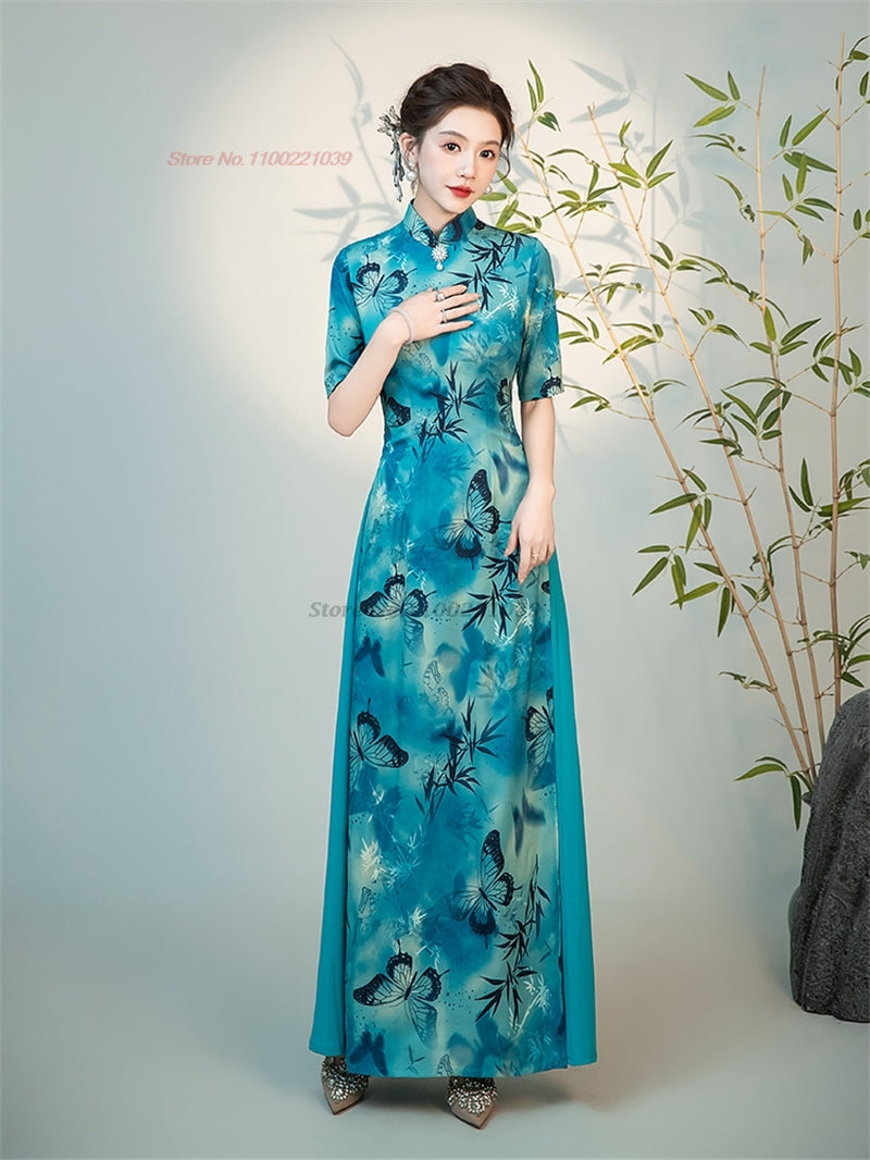 2024 chinese improved qipao dress national flower print vietnam ao dai dress el image 4