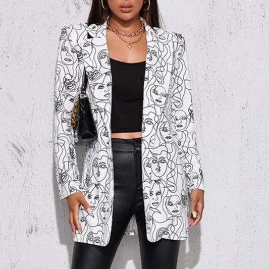 Fashion Women Blazer Hip Hop Print Long Sleeves Suit Jacket Elegant Fall Winter image 0