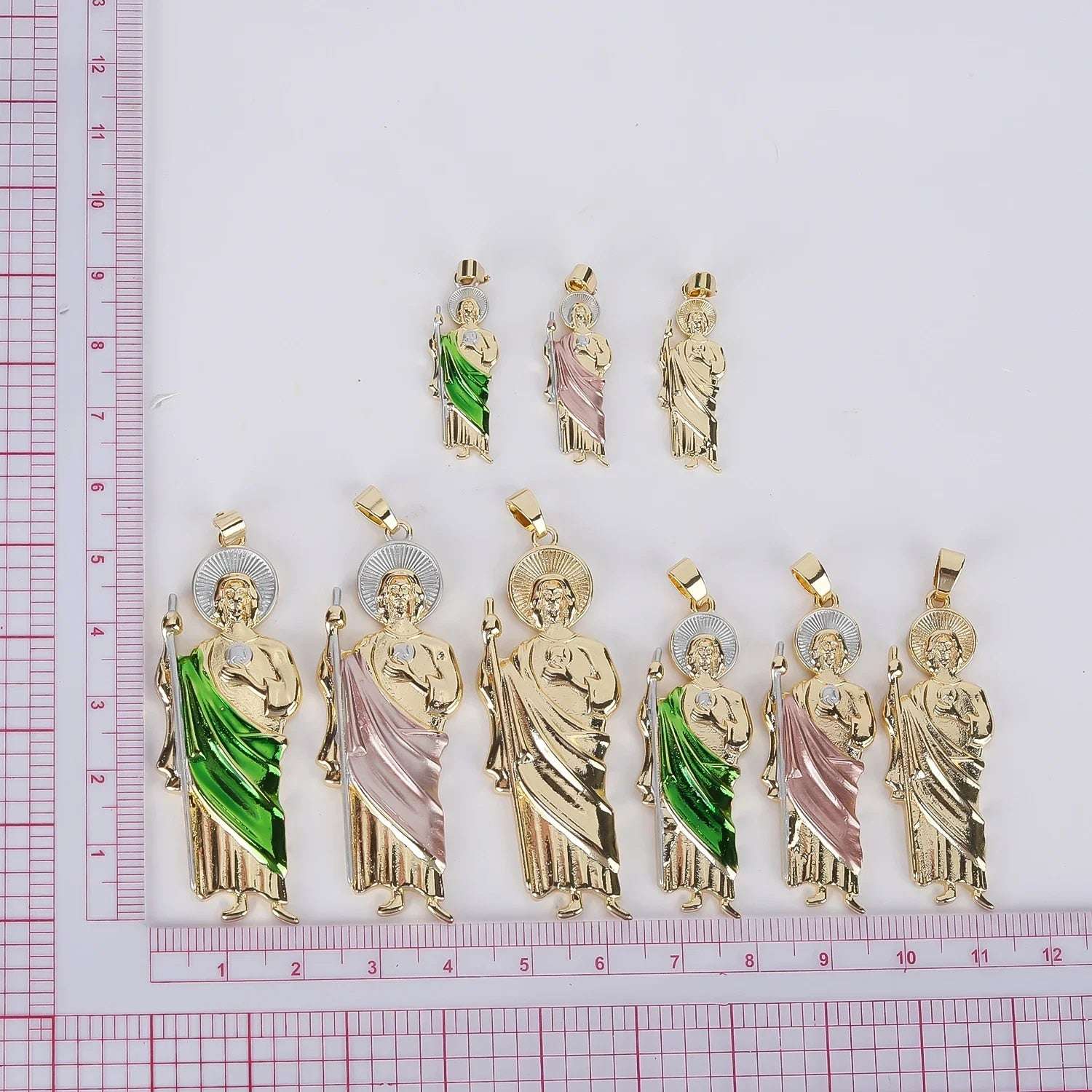 Green Pink Gold Color San Judas Tadeo Pendant Necklace 3 Sizes Gold Necklace fo image 6
