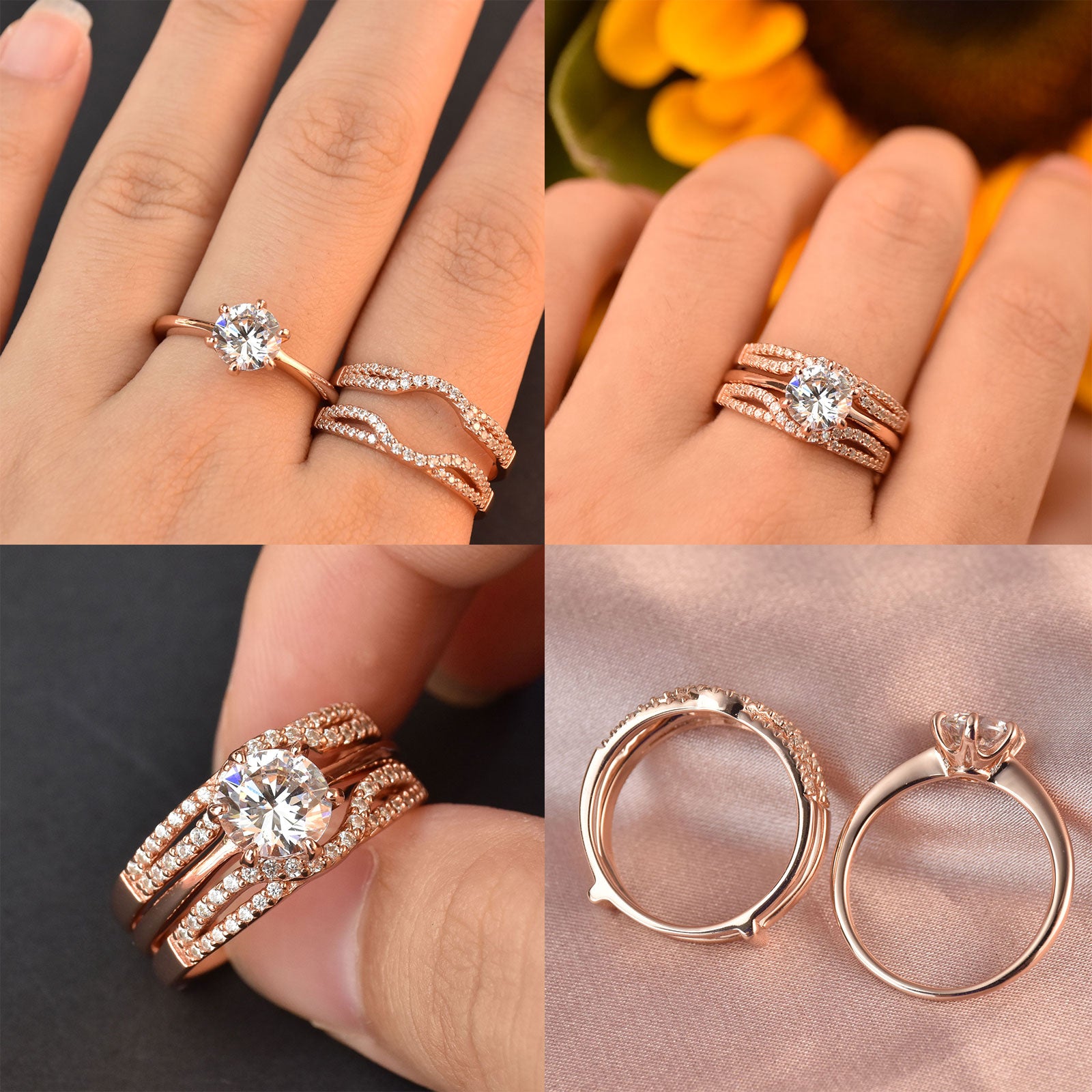 Newshe Yellow Gold Color 925 Silver Solitaire Brilliant Round Engagement Rings image 2