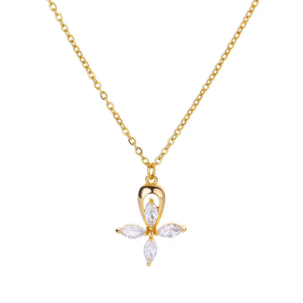Zircon Cross Pendant Necklace for Women Gold Plated Stainless Steel Collar Neck image 9