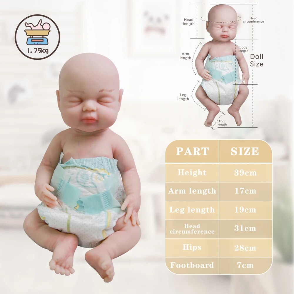 COSDOLL 39cm 1.75kg Full Body Silicone Reborn Dolls Eyes Closed Realistic Newbo image 5