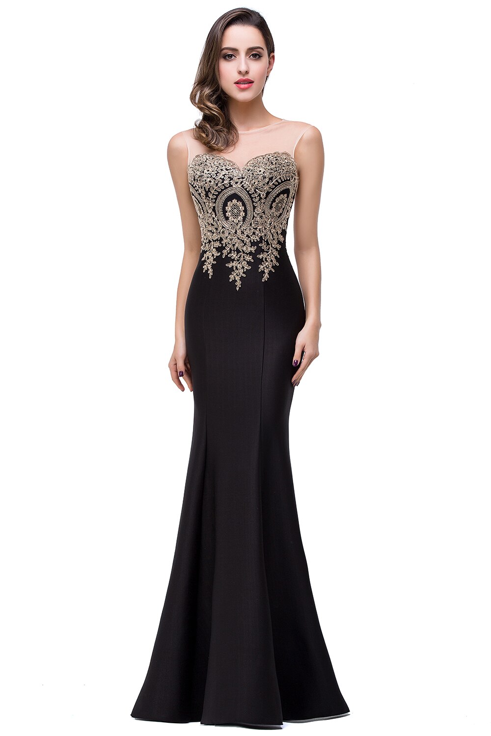 BABYONLINE Elegant Bridesmaid Dresses Maxi Floor Length Mermaid Gowns Gold Appq image 3