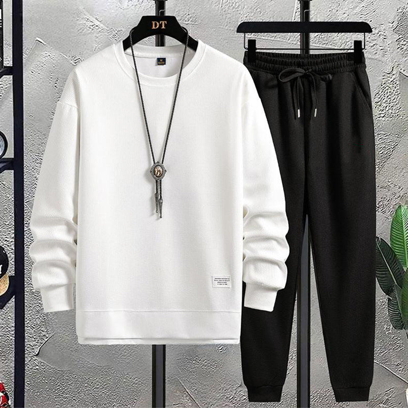 2024 Spring and Autumn New Men's Fashion Brand Round Neck Hong Kong Style Waffl image 4