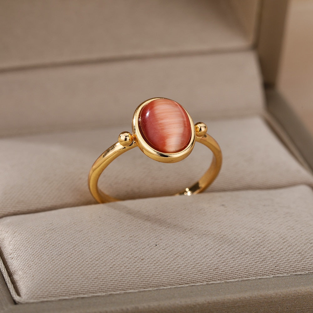 White Opal Rings For Women Lover Gold Color Stainless Steel Female image 2