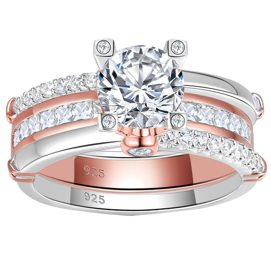 Newshe 925 Sterling Silver Engagement Ring Set Rose Gold Wedding Band For image 0