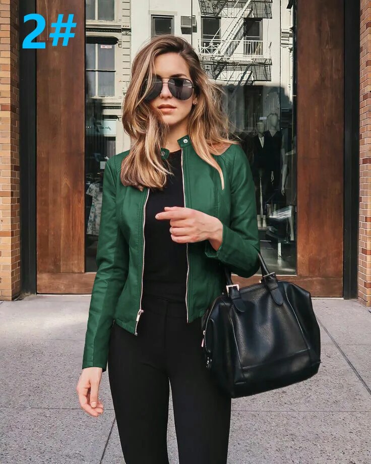 2023 Autumn/Winter Women's Fashion Fake Leather PU Suit Small Coat Cool Solid C image 0