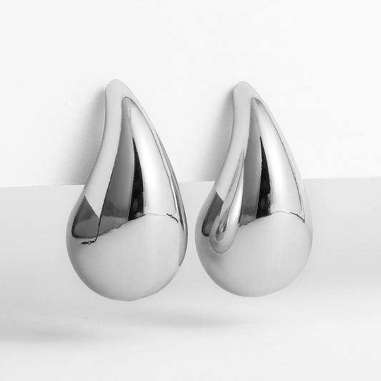 Vintage Gold Plated Chunky Dome Drop Earrings for Women Glossy Stainless Steel image 0