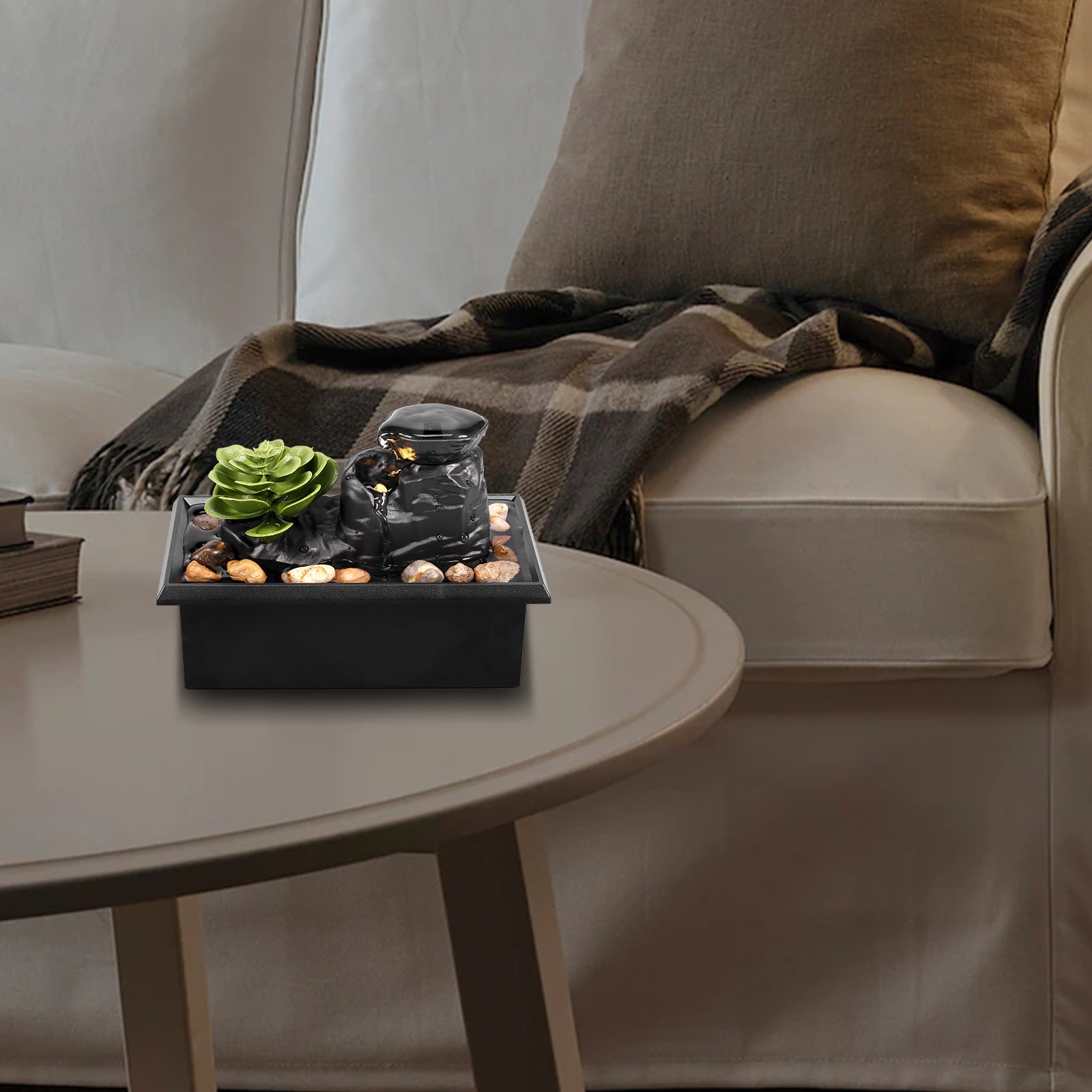 Tabletop Fountain with Light Mini Indoor Water Fountain Feature Zen Meditation image 8