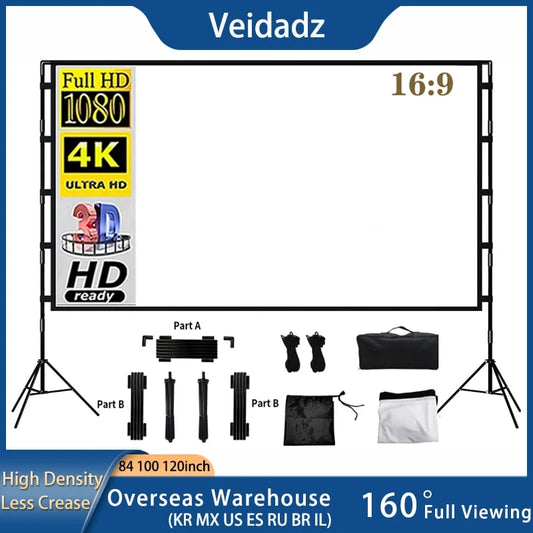 VEIDADZ Projector Screen With Stand Soft White Less Creases 60 84 100 120in Wit image 0