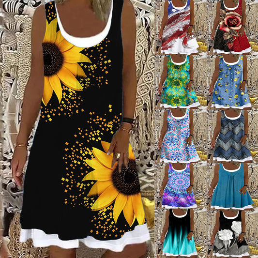 2024 Europe and the United States spring and summer new women's print splicing image 0