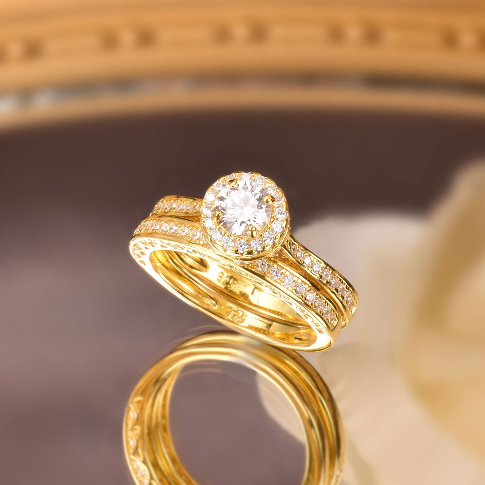 Newshe Multi Gold Bridal Sets Solid 925 Sterling Silver Halo Round AAAAA CZ image 0