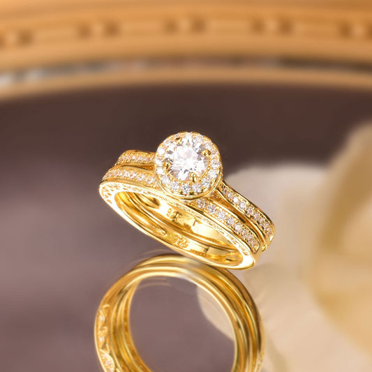 Newshe Multi Gold Bridal Sets Solid 925 Sterling Silver Halo Round AAAAA CZ image 0