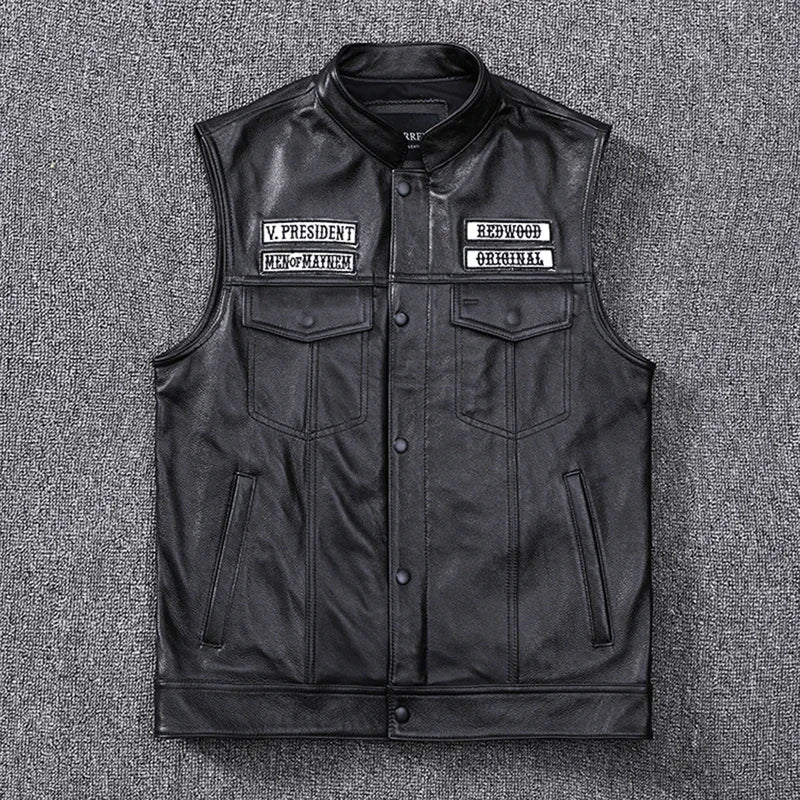 Fashion 100% Cowskin Sons Of Anarchy Leather Rock Punk Vest Cosplay Costume Bla image 2