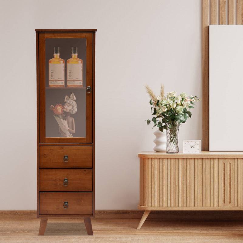 Kitchen Bamboo Storage Cabinet with 3 Drawers and 1 Door Kitchen Cupboard Frees image 0