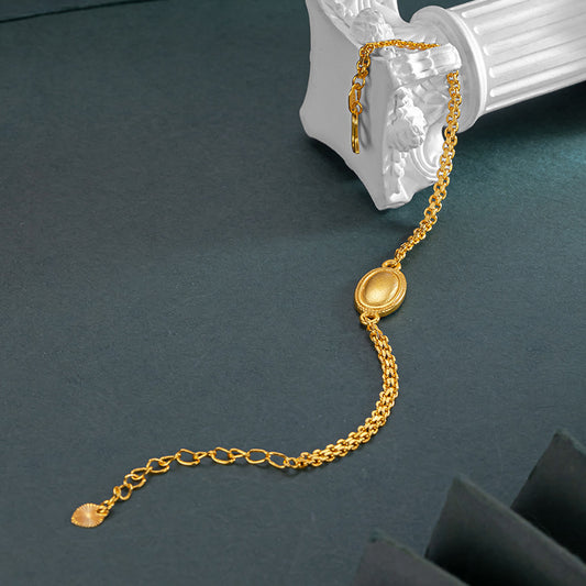 Real 18 K Gold Color Retro Ellipse Necklace Bracelet Chain for Women Fine Jewel image 0