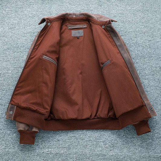 Brown Autumn Men's Vintage A2 Jacket Plus Size 4XL Military Style Natural Thick image 0