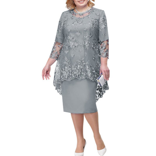 Vestido ajustado de encaje para mujer, talla grande, 2023