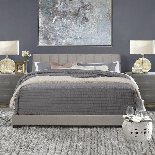 Cama Queen tapizada con costuras acanaladas Reece, gris platino, de Hillsdale Livin