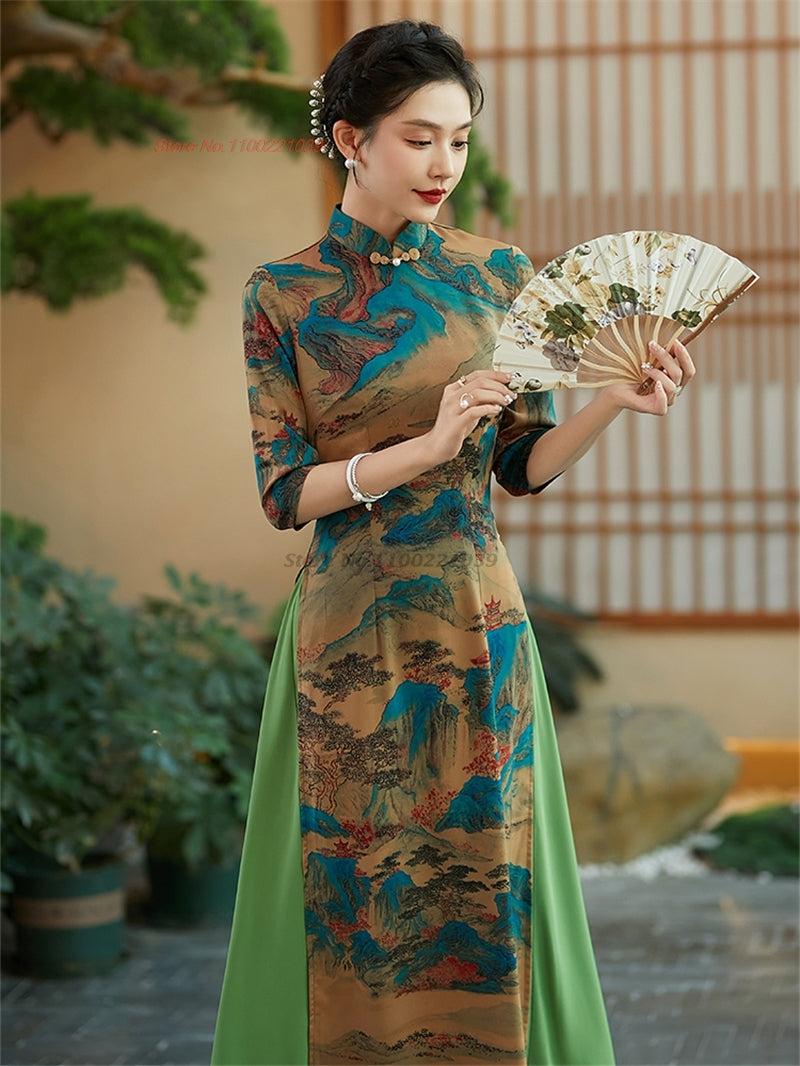2024 vietnam traditional dress aodai improved cheongsam dress national flower p image 2