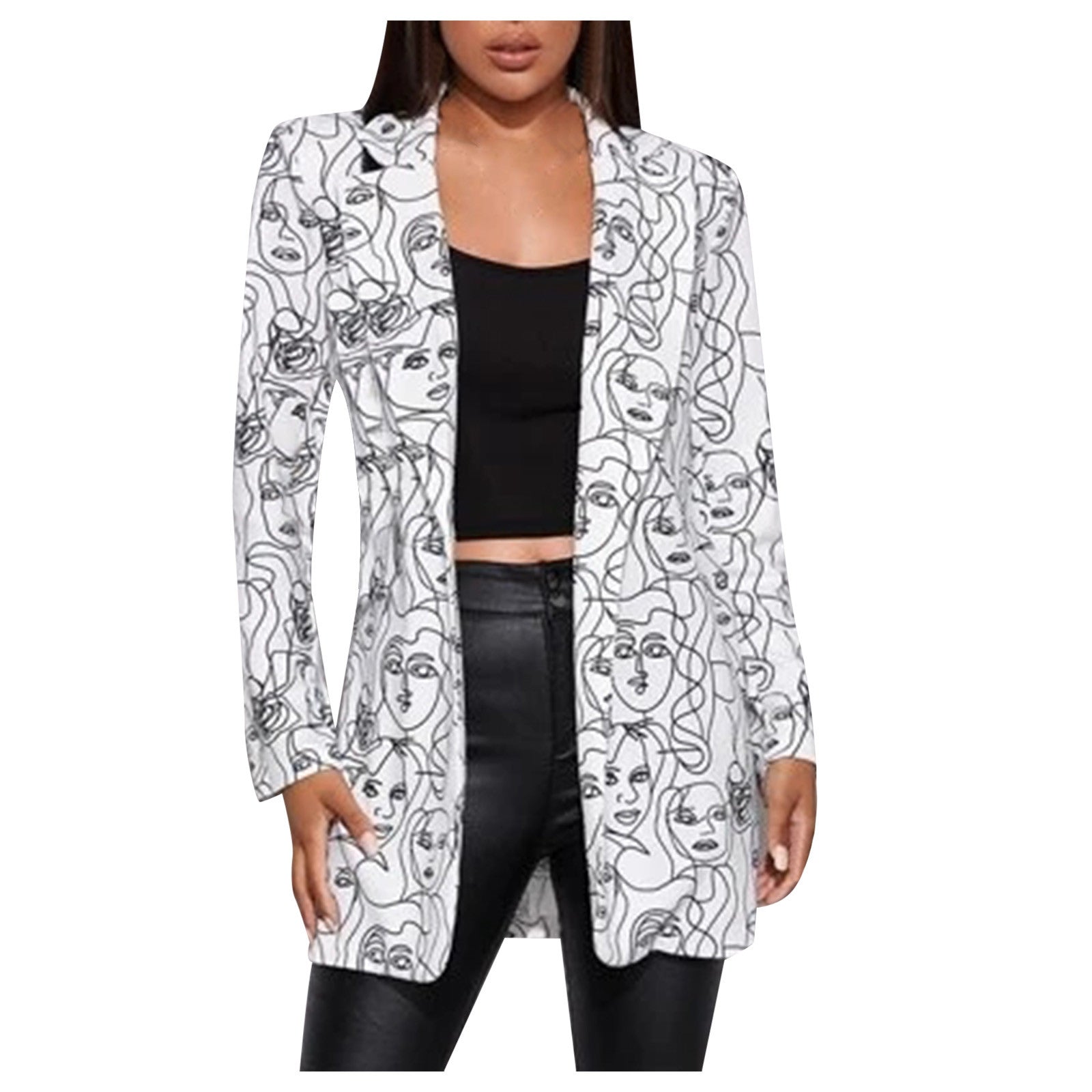 Fashion Women Blazer Hip Hop Print Long Sleeves Suit Jacket Elegant Fall Winter image 3