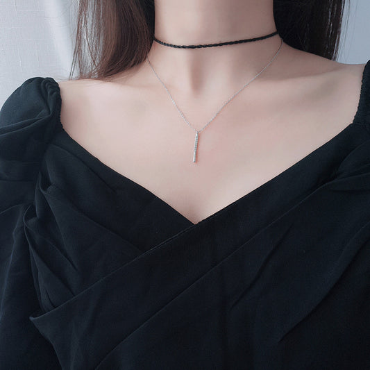 Chic S925 Pure Necklace with Korean K Gold High-Grade Lock Necklace, Zirconium image 0