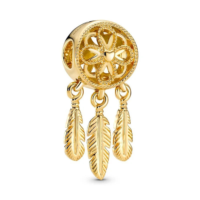 925 Sterling Silver Gold Color Family Tree Heart Crown Pendant Charm Fit Origin image 16