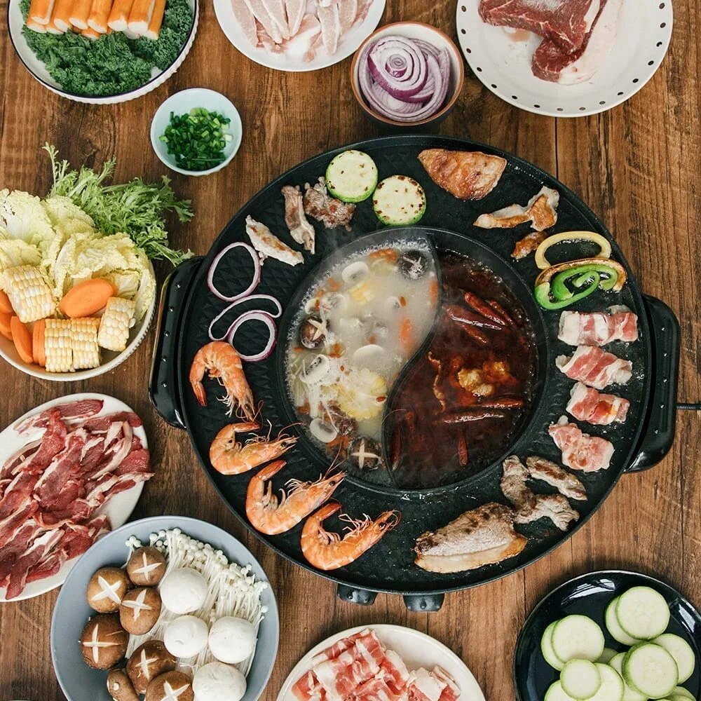 Food Party 2 in 1 Electric Smokeless Grill and Chinese Hot Pot,Cookware image 5