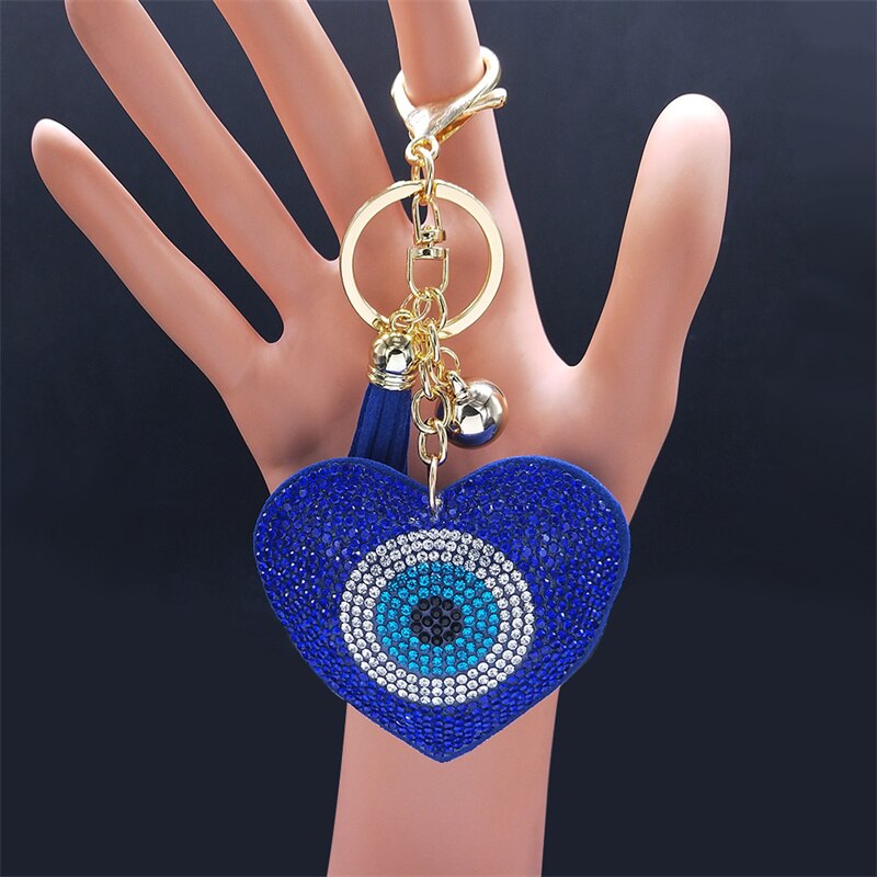 Turkey Eyes Crystal Keychains Ring for Women Keychain Blue Gold Color Key Chain image 5
