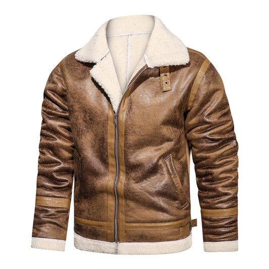 Winter Men's Leather Jacket Oversized Outerwear High Quality Retro Casual Coats image 0
