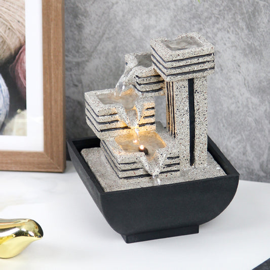 4 Tiers Indoor Water Fountain Tabletop Fountain Waterfall with Scene Lights for image 0