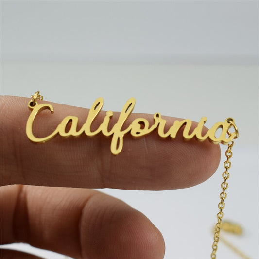 California Necklace Stainless Steel Gold Plated Handwritten Script Florida New image 0