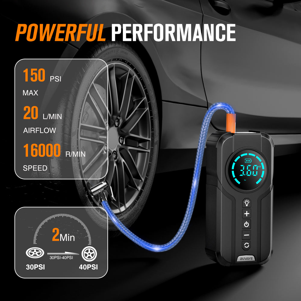 BUVAYE Portable Inflatable Pump Car Inflator Tire Pump Car Air Compressor for M image 5