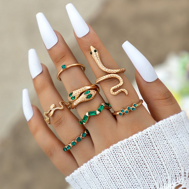Colorful Crystal Snake Shape Ring Set For Women Fashion Butterfly Heart Gold Co image 15