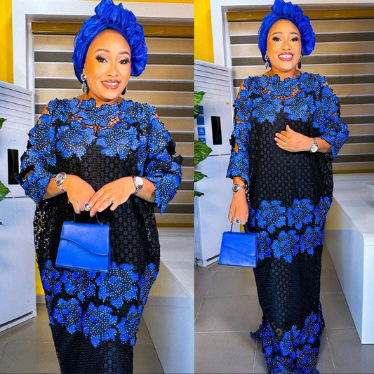 Elegant African Dresses for Women Traditional Dashiki Lace Boubou Plus Size Tur image 0