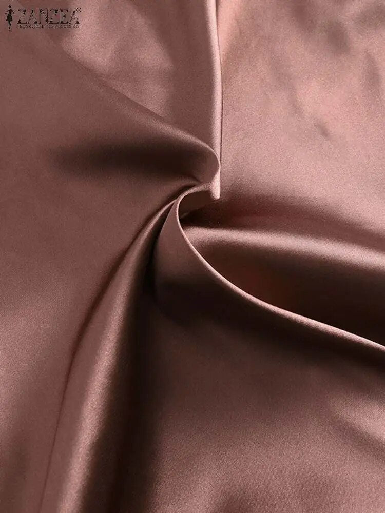 ZANZEA Woman Spring Autumn Satin Silk Skirt Work OL Back Zipper Faldas Saia Jup image 3